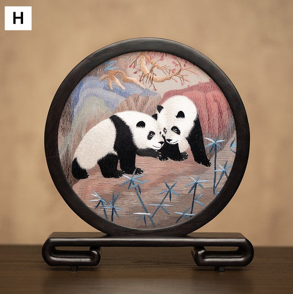 Exclusive Business Present Panda Embroidered Decor, Traditional Chinese Suzhou Embroidery Ornament, Premium Souvenir, Unique Birthday Gift-Art Painting Canvas