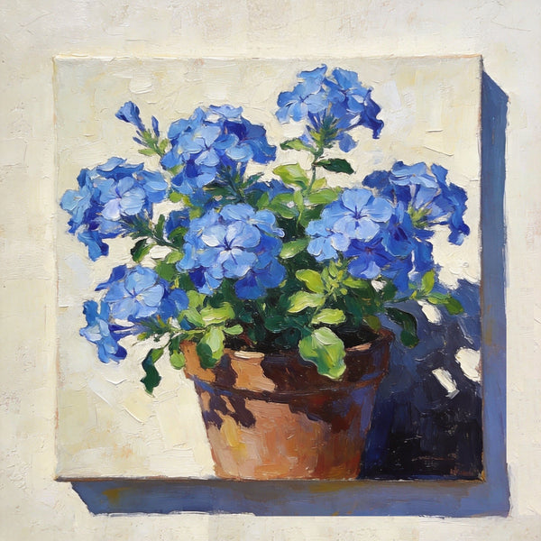 Still Life Painting, Blooming Blue Plumbago, Small Canvas Wall Art, Hand Painted Canvas Art, Original Flower Paintings, Buy Small Paintings Online-Art Painting Canvas