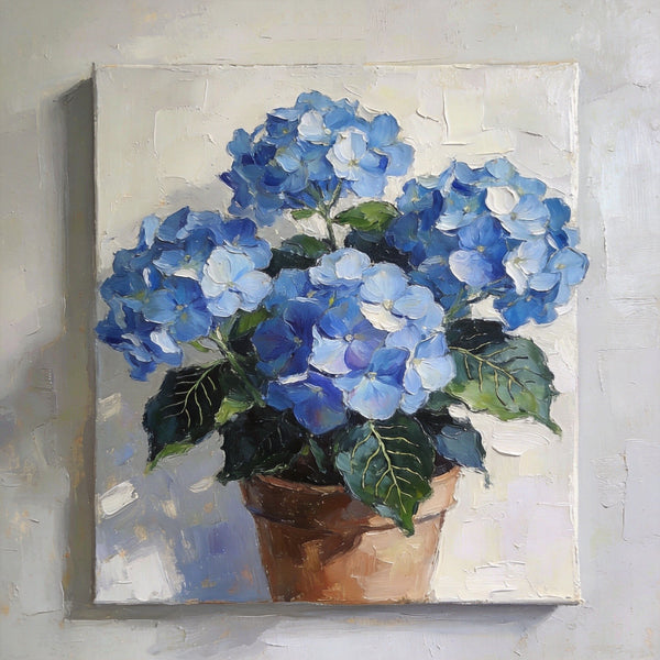 Small Canvas Artwork, Still Life Painting, Blue Plumbago Flourishing In A Pot, Original Flower Paintings, Buy Small Artwork Online, Hand Painted Canvas Artwork-Art Painting Canvas