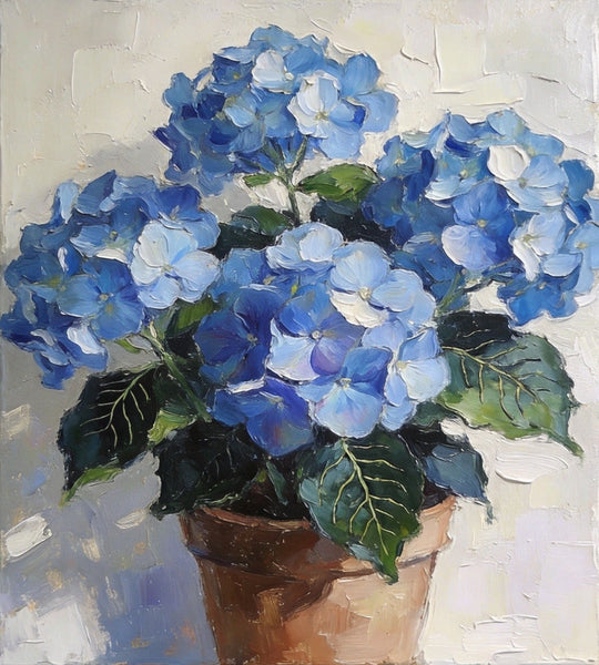 Small Canvas Artwork, Still Life Painting, Blue Plumbago Flourishing In A Pot, Original Flower Paintings, Buy Small Artwork Online, Hand Painted Canvas Artwork-Art Painting Canvas