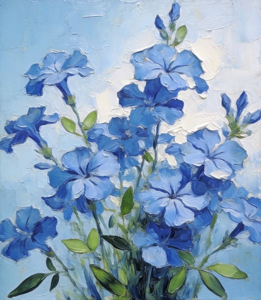 Hand Painted Canvas Art, Blooming Blue Plumbago, Original Flower Paintings, Original Oil Paintings, Small Canvas Wall Art Paintings-Art Painting Canvas