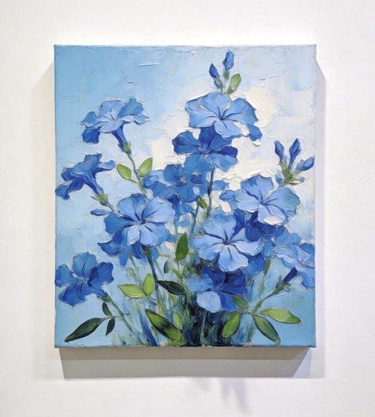Hand Painted Canvas Art, Blooming Blue Plumbago, Original Flower Paintings, Original Oil Paintings, Small Canvas Wall Art Paintings-Art Painting Canvas
