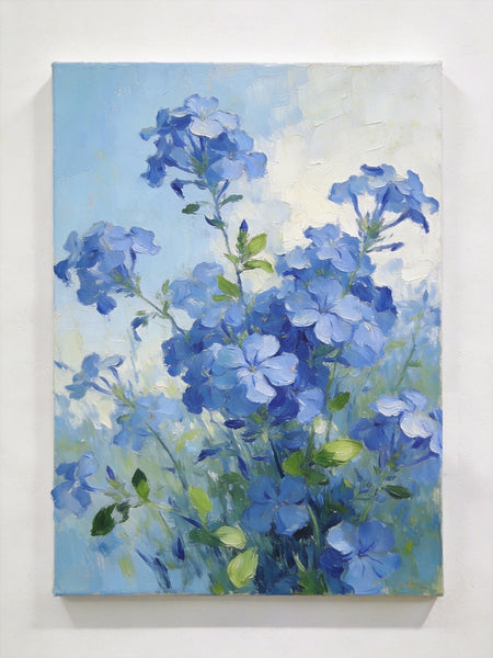 Small Canvas Wall Art Paintings, Blue Plumbago in Full Flower, Original Flower Paintings, Original Oil Paintings, Hand Painted Canvas Art-Art Painting Canvas