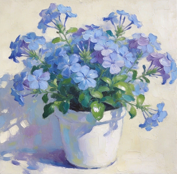 Small Canvas Wall Art, Blue Plumbago in Full Bloom, Still Life Painting, Hand Painted Canvas Art, Original Flower Paintings, Buy Small Art Online-Art Painting Canvas