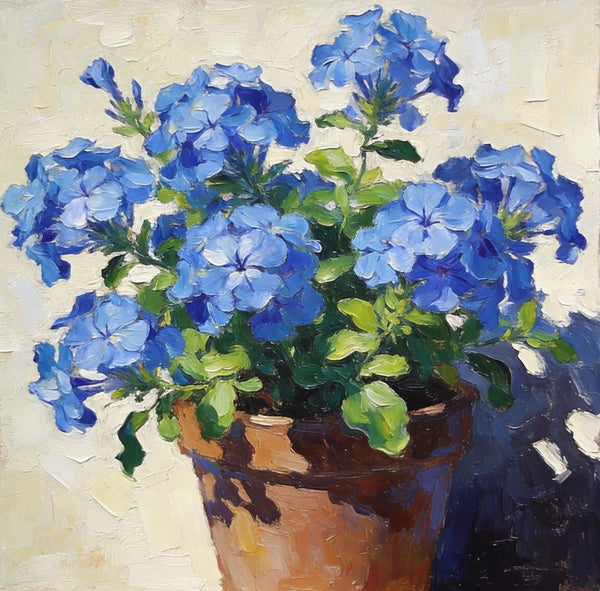 Still Life Painting, Blooming Blue Plumbago, Small Canvas Wall Art, Hand Painted Canvas Art, Original Flower Paintings, Buy Small Paintings Online-Art Painting Canvas