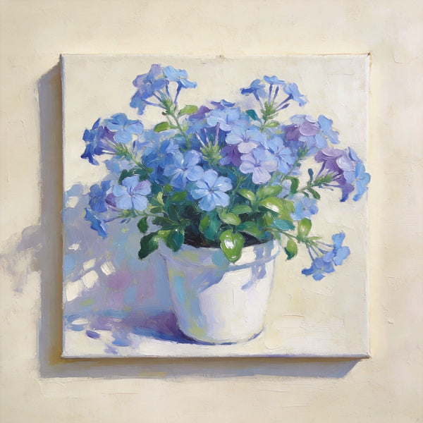 Small Canvas Wall Art, Blue Plumbago in Full Bloom, Still Life Painting, Hand Painted Canvas Art, Original Flower Paintings, Buy Small Art Online-Art Painting Canvas