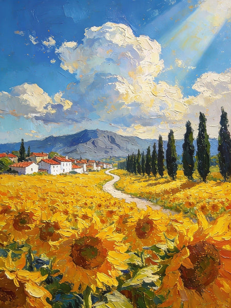 Landscape Oil Paintings, Sunflower Fields in Full Bloom, Provence, Heavy Texture Oil Paintings, On Canvas Small Paintings, Hand Painted Canvas Art, Original Small Paintings-Art Painting Canvas