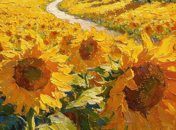 Landscape Oil Paintings, Sunflower Fields in Full Bloom, Provence, Heavy Texture Oil Paintings, On Canvas Small Paintings, Hand Painted Canvas Art, Original Small Paintings-Art Painting Canvas