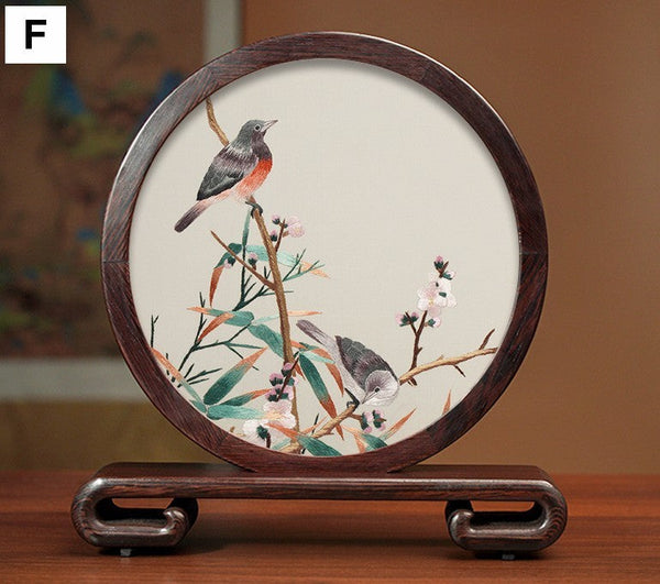 Silk Embroidered Ornament, Traditional Chinese Suzhou Flower and Birds Embroidery Ornaments, Exclusive Business Presents, Creative Birthday Gift, Premium Souvenir-Art Painting Canvas