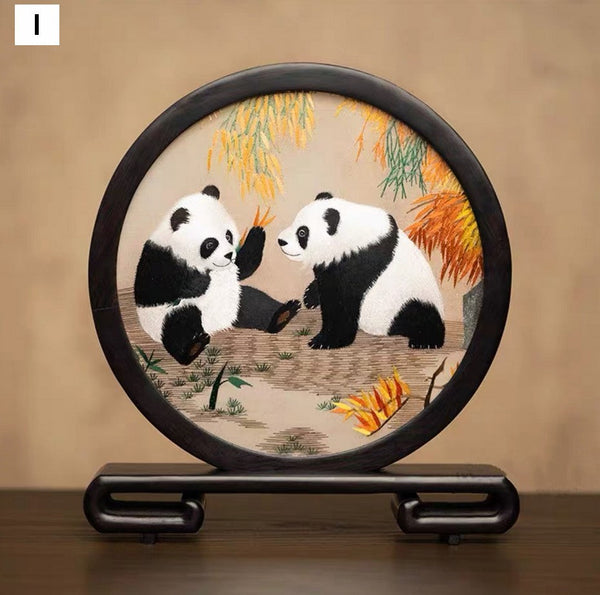 Exclusive Business Present Panda Embroidered Decor, Traditional Chinese Suzhou Embroidery Ornament, Premium Souvenir, Unique Birthday Gift-Art Painting Canvas