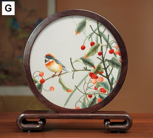 Silk Embroidered Ornament, Traditional Chinese Suzhou Flower and Birds Embroidery Ornaments, Exclusive Business Presents, Creative Birthday Gift, Premium Souvenir-Art Painting Canvas