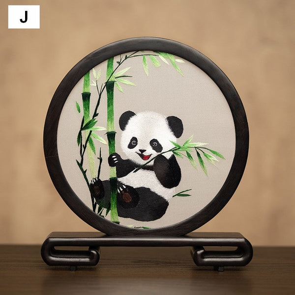 Exclusive Business Present Panda Embroidered Decor, Traditional Chinese Suzhou Embroidery Ornament, Premium Souvenir, Unique Birthday Gift-Art Painting Canvas