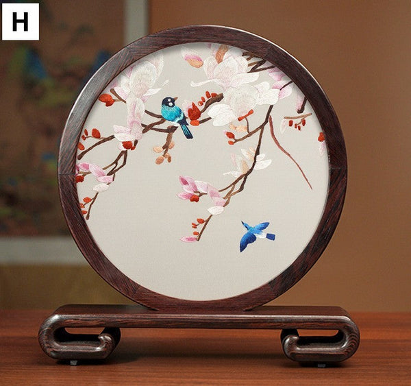 Silk Embroidered Ornament, Traditional Chinese Suzhou Flower and Birds Embroidery Ornaments, Exclusive Business Presents, Creative Birthday Gift, Premium Souvenir-Art Painting Canvas