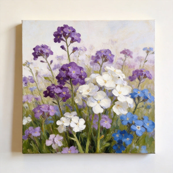 Hand Painted Canvas Art, Small Canvas Artwork, Purple and White Forget-me-nots Blooming Wild, Buy Small Artwork Online, Still Life Painting, Original Flower Paintings-Art Painting Canvas