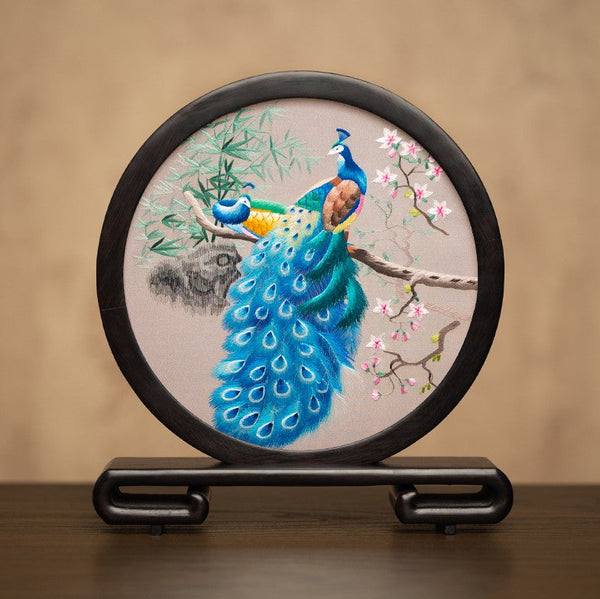 Traditional Chinese Suzhou Embroidery Ornament, Exclusive Business Present Peacock Embroidered Decor, Premium Souvenir, Unique Birthday Gift-Art Painting Canvas