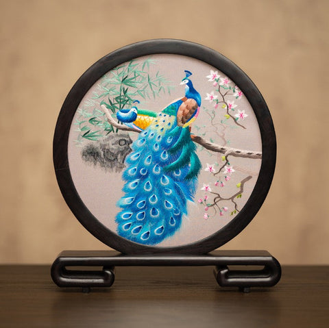 Traditional Chinese Suzhou Embroidery Ornament, Exclusive Business Present Peacock Embroidered Decor, Premium Souvenir, Unique Birthday Gift-Art Painting Canvas