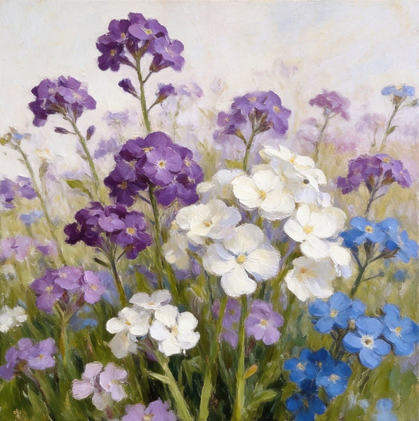 Hand Painted Canvas Art, Small Canvas Artwork, Purple and White Forget-me-nots Blooming Wild, Buy Small Artwork Online, Still Life Painting, Original Flower Paintings-Art Painting Canvas