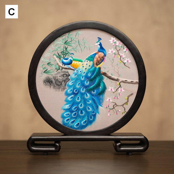 Traditional Chinese Suzhou Embroidery Ornament, Exclusive Business Present Peacock Embroidered Decor, Premium Souvenir, Unique Birthday Gift-Art Painting Canvas