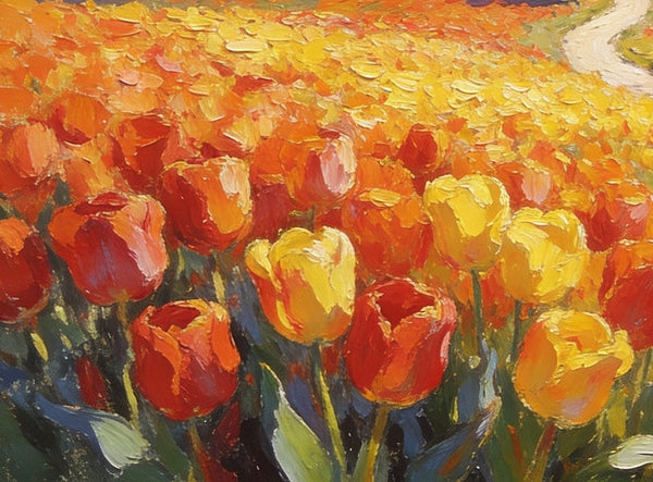 Original Oil Paintings, Village Amidst the Tulip Fields, Small Oil Paintings on Canvas, Small Canvas Paintings, Hand Painted Canvas Art, Simple Painting Ideas, Small Landscape Paintings-Art Painting Canvas
