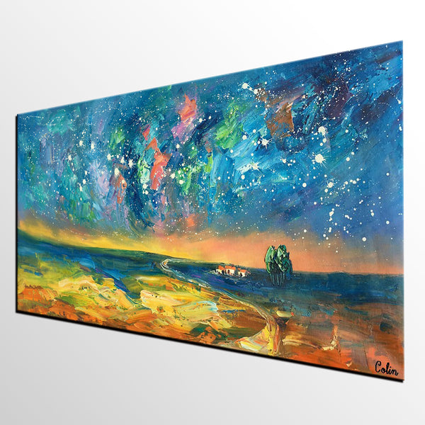 Abstract Landscape Paintings, Starry Night Sky Oil Painting, Landscape Canvas Paintings, Custom Original Oil Painting on Canvas-Art Painting Canvas