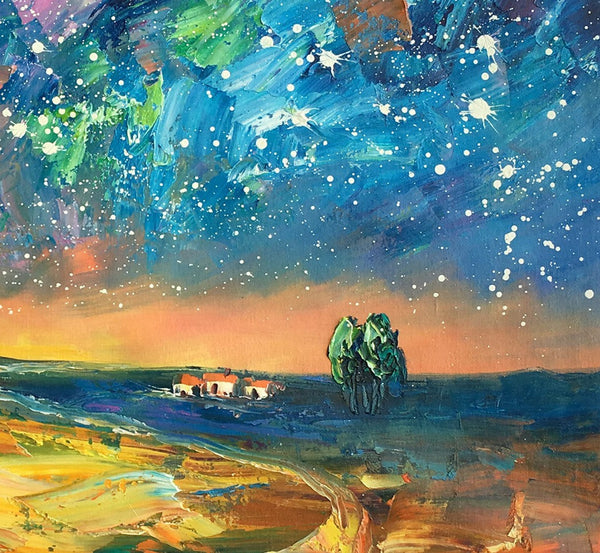 Abstract Landscape Paintings, Starry Night Sky Oil Painting, Landscape Canvas Paintings, Custom Original Oil Painting on Canvas-Art Painting Canvas