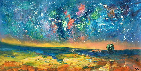 Abstract Landscape Paintings, Starry Night Sky Oil Painting, Landscape Canvas Paintings, Custom Original Oil Painting on Canvas-Art Painting Canvas