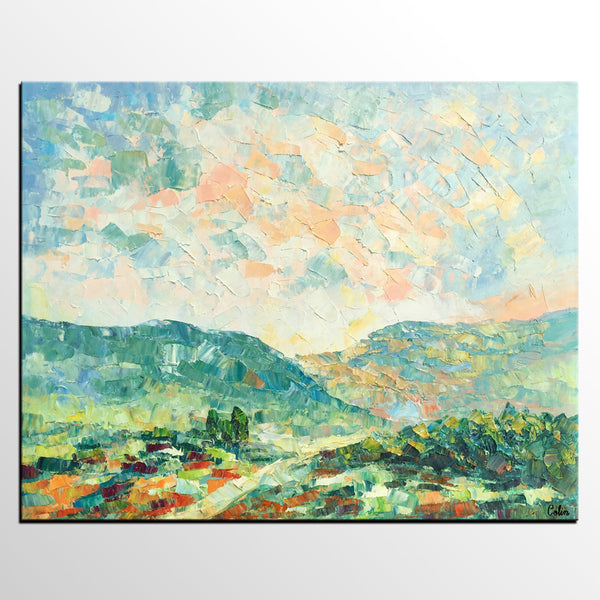 Mountain Landscape Canvas Paintings, Impasto Painting, Palette Knife Paintings, Original Landscape Art, Custom Large Painting for Bedroom-Art Painting Canvas