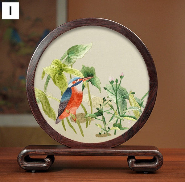 Exclusive Business Presents, Creative Birthday Gift, Premium Souvenir, Silk Embroidered Ornament, Traditional Chinese Suzhou Flower and Birds Embroidery Ornaments-Art Painting Canvas