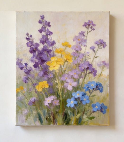 Wild Forget-me-nots in Full Bloom, Hand Painted Canvas Art, Original Flower Paintings, Small Canvas Wall Art Paintings, Buy Original Oil Paintings Online-Art Painting Canvas