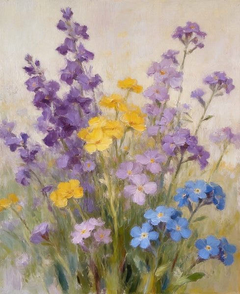 Wild Forget-me-nots in Full Bloom, Hand Painted Canvas Art, Original Flower Paintings, Small Canvas Wall Art Paintings, Buy Original Oil Paintings Online-Art Painting Canvas
