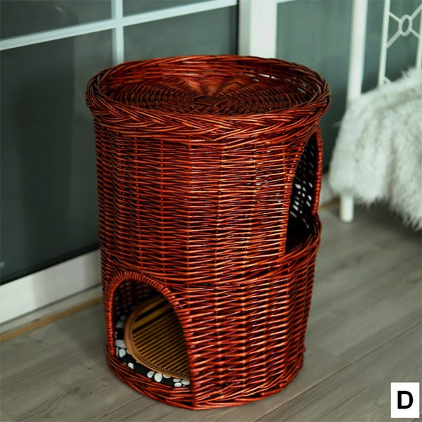 Large Cat House Basket with Washable Cushion for Indoor Cats and Dogs, Triple-Layer Cat Bed