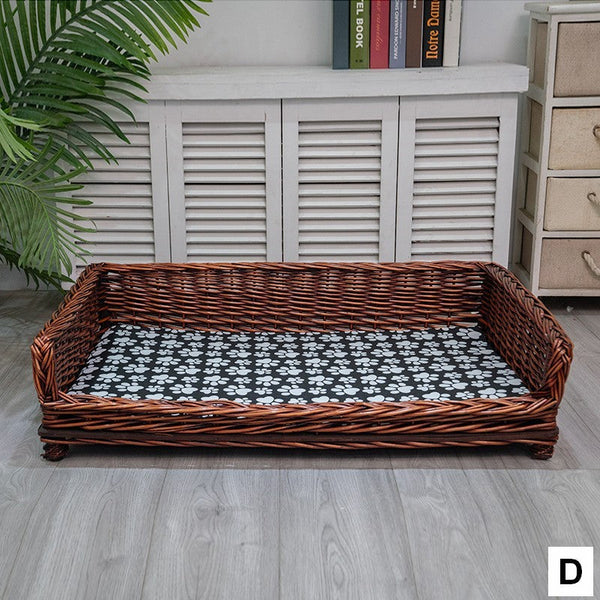 Large Hand Woven Rattan Cat Beds, Extra Large Natural Wicker Dog Bed with Washable Cushion for Indoor Cats and Dogs