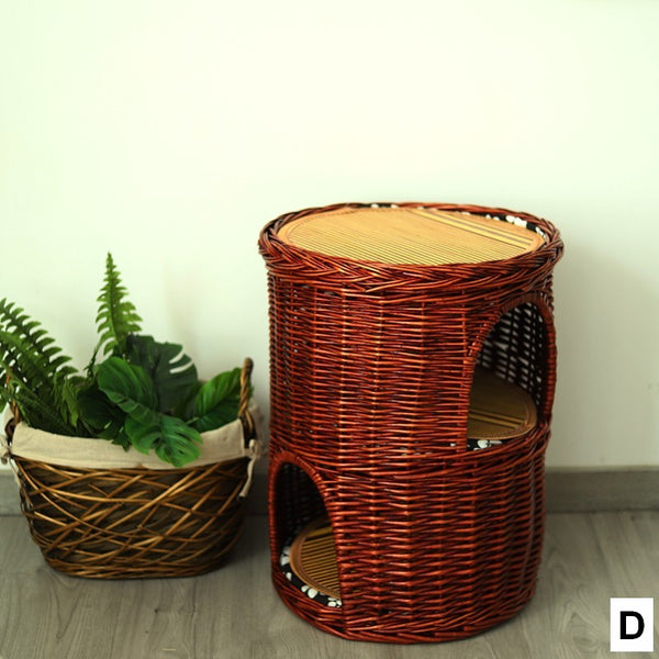 Large Cat House Basket with Washable Cushion for Indoor Cats and Dogs, Triple-Layer Cat Bed-Art Painting Canvas