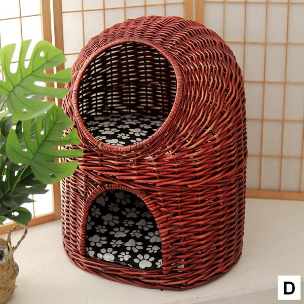 Large Cat House Basket with Washable Cushion for Indoor Cats and Dogs, Double-Layer Cat Bed-Art Painting Canvas