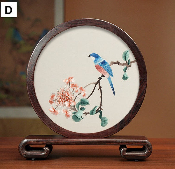 Unique Birthday Gift, Flower and Bird Embroidery Ornaments, Traditional Chinese Suzhou Silk Embroidered Ornament, Premium Souvenir, Exclusive Business Presents-Art Painting Canvas