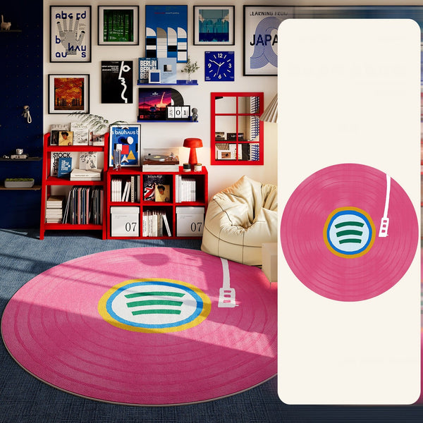 Geometric Round Rugs for Small House, Pink Modern Floor Rugs Next to Bed, Circular Modern Rugs for Dining Room, Contemporary Floor Carpets for Apartment