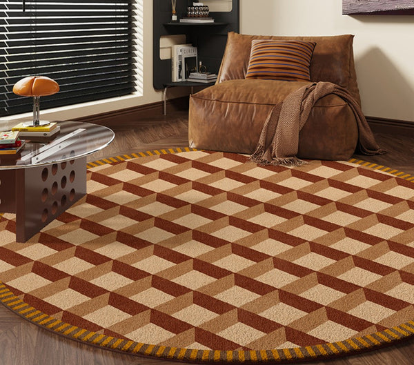 Modern Rugs under Chairs, Bedroom Modern Round Rugs, Dining Room Contemporary Round Rugs, Circular Modern Rug Ideas for Living Room-Art Painting Canvas