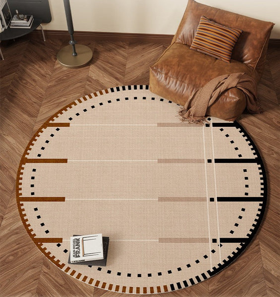 Geometric Round Rugs for Dining Room, Contemporary Modern Rugs, Mid Century Modern Rugs under Chairs, Bedroom Circular Modern Rugs-Art Painting Canvas