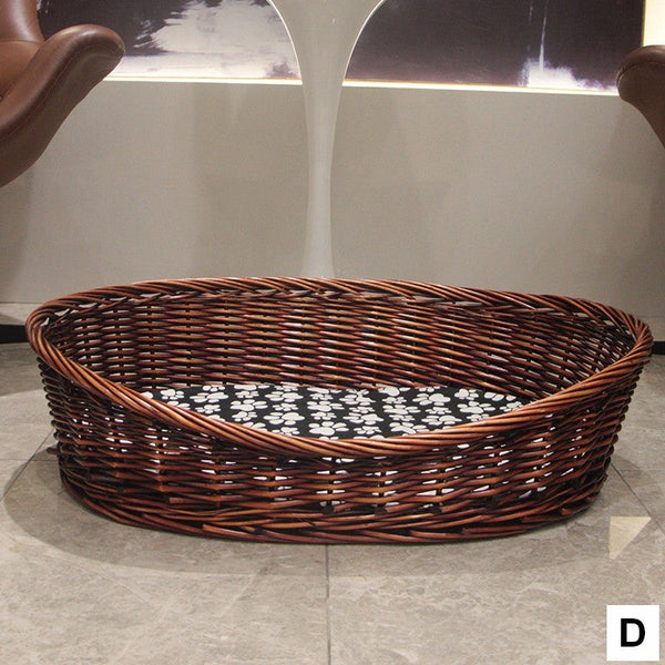 Natural Wicker Dog Bed with Washable Cushion for Indoor Cats and Dogs, Hand woven Rattan Cat Beds-Art Painting Canvas