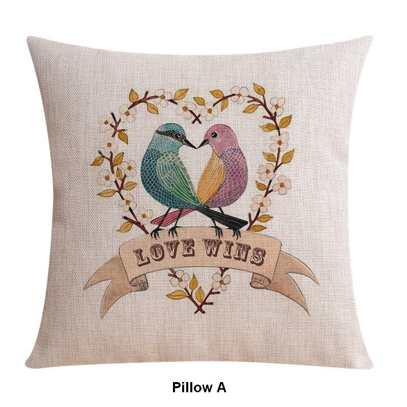 Large Decorative Pillow Covers, Decorative Sofa Pillows for Children's Room, Love Birds Throw Pillows for Couch, Singing Birds Decorative Throw Pillows-Art Painting Canvas