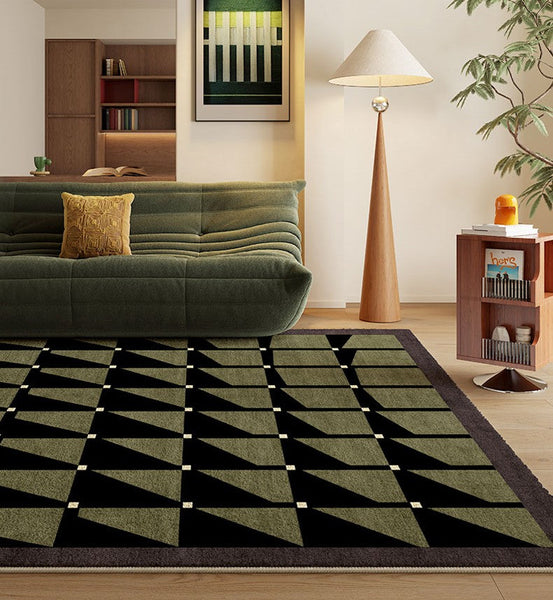 Modern Rugs for Dining Room, Modern Living Room Rug Ideas, Mid Century Modern Rugs Next to Bed, Green Contemporary Rugs for Bedroom-Art Painting Canvas