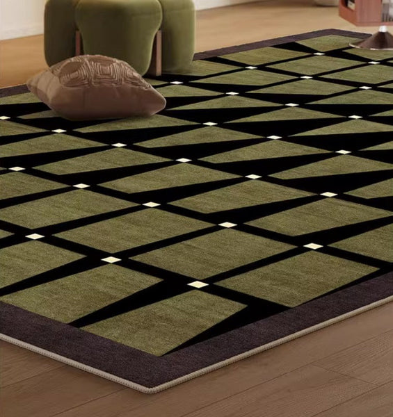 Modern Rugs for Dining Room, Modern Living Room Rug Ideas, Mid Century Modern Rugs Next to Bed, Green Contemporary Rugs for Bedroom-Art Painting Canvas