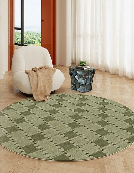 Contemporary Modern Rug for Living Room, Green Modern Area Rugs for Bedroom, Geometric Round Rugs for Dining Room, Circular Modern Rugs under Chairs-Art Painting Canvas