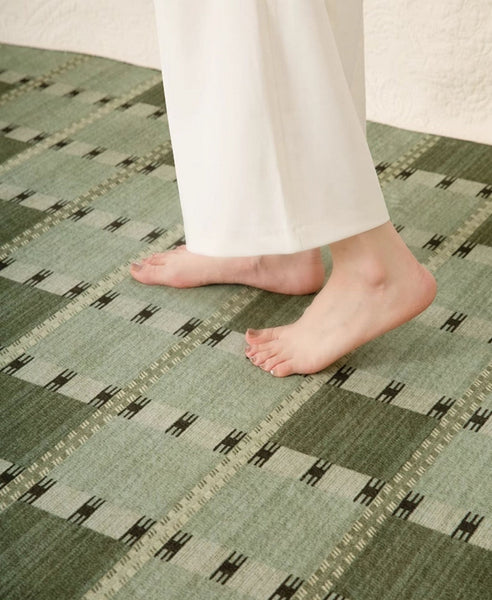 Contemporary Modern Rug for Living Room, Green Modern Area Rugs for Bedroom, Geometric Round Rugs for Dining Room, Circular Modern Rugs under Chairs-Art Painting Canvas