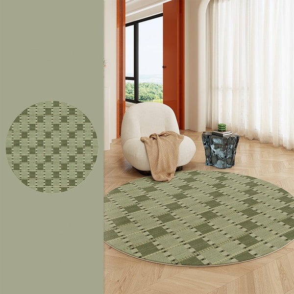 Contemporary Modern Rug for Living Room, Green Modern Area Rugs for Bedroom, Geometric Round Rugs for Dining Room, Circular Modern Rugs under Chairs-Art Painting Canvas