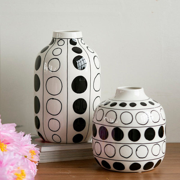 Ceramic Bud Vases, Black and White Polka Dot Flower Vase, Small Flower Vases on Table, Modern Porcelain Flower Vases, Handmade Water Holding Flower Vases-Art Painting Canvas