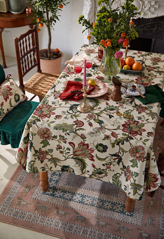 Rustic Garden Floral Tablecloth for Round Table, Spring Flower Table Cover for Kitchen, Modern Rectangular Tablecloth Ideas for Dining Room Table-Art Painting Canvas