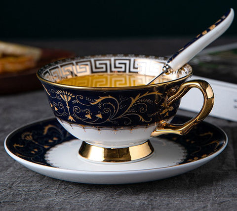 Bone China Porcelain Tea Cup Set, Unique Blue Tea Cup and Saucer in Gift Box, Royal Ceramic Cups, Elegant Ceramic Coffee Cups-Art Painting Canvas