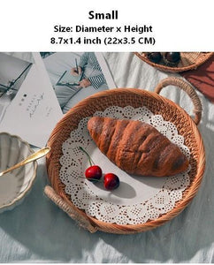 Rattan Storage Basket with Handle, Fruit Basket, Woven Round Basket, Storage Baskets for Tea Table T-Art Painting Canvas