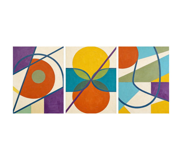 Abstract Paintings for Mid Century Modern Living Room, Multi Panel Canvas Art, Geometric Pattern Contemporary Artwork-Art Painting Canvas